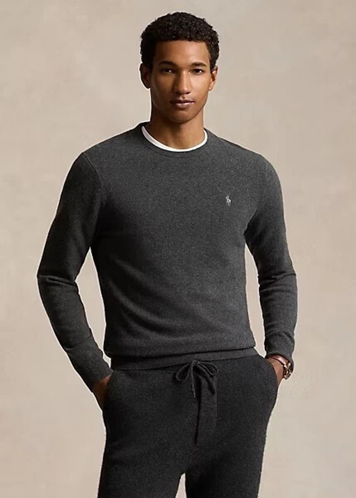 Polo Ralph Lauren Textured Cotton Heather Gray, Gray Pony Crewneck Sweater Xxl